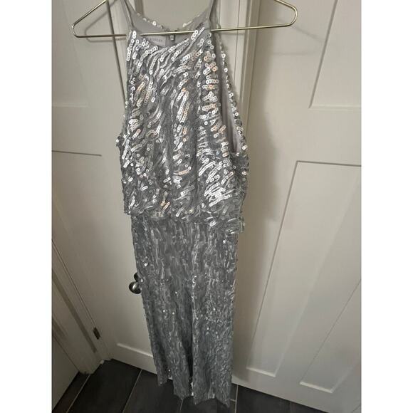 DONNA MORGAN serenity COLLECTION silver SEQUINED SHIMMER GOWN WOMENS 2 - Picture 9 of 11